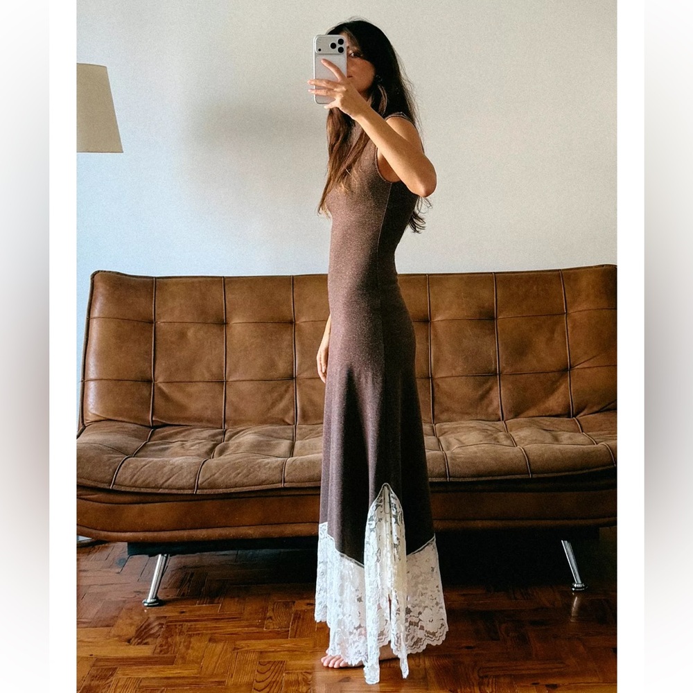 Zara LONG COMBINATION LACE DRESS - Picture 7 of 7